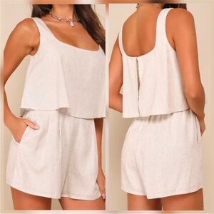 NWT Lulus Effortless Escape Linen Sleeveless Flounce Romper size small tan cream